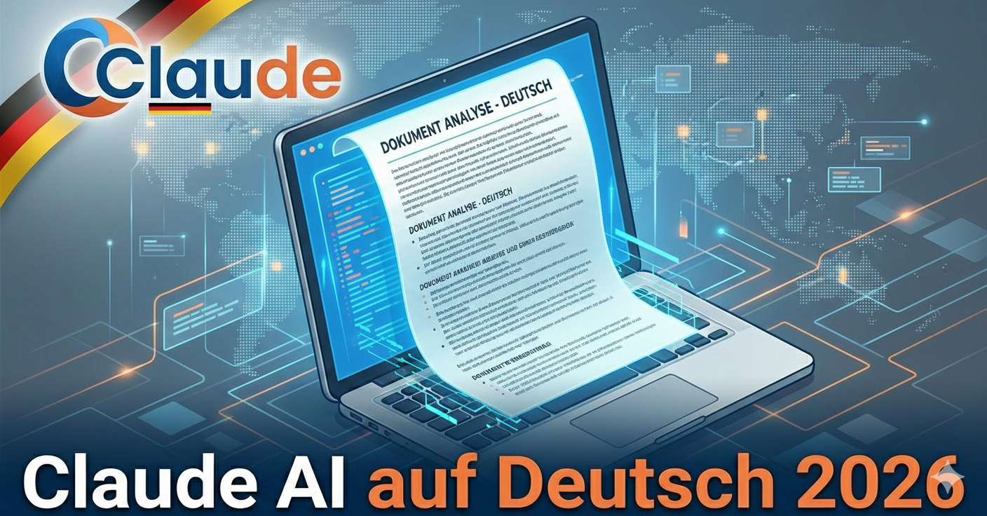Claude AI auf Deutsch 2026 - Laptop zeigt deutsche Dokumentenanalyse mit Claude